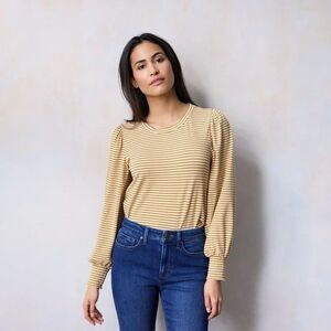 LC Lauren Conrad Blouse Size XL Striped Top Womens Stretch Long Puff Sleeve NWT